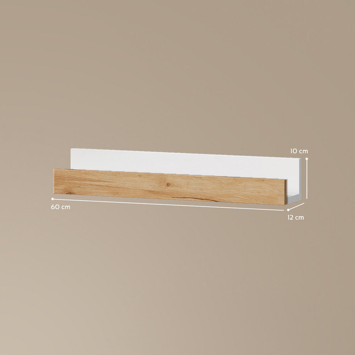 WANDREGAL Lorena Weiß/Goldkraft Eiche 60 x 10 cm 2er Set - Weiß, Holzwerkstoff (60/10/12cm) - Livinity®