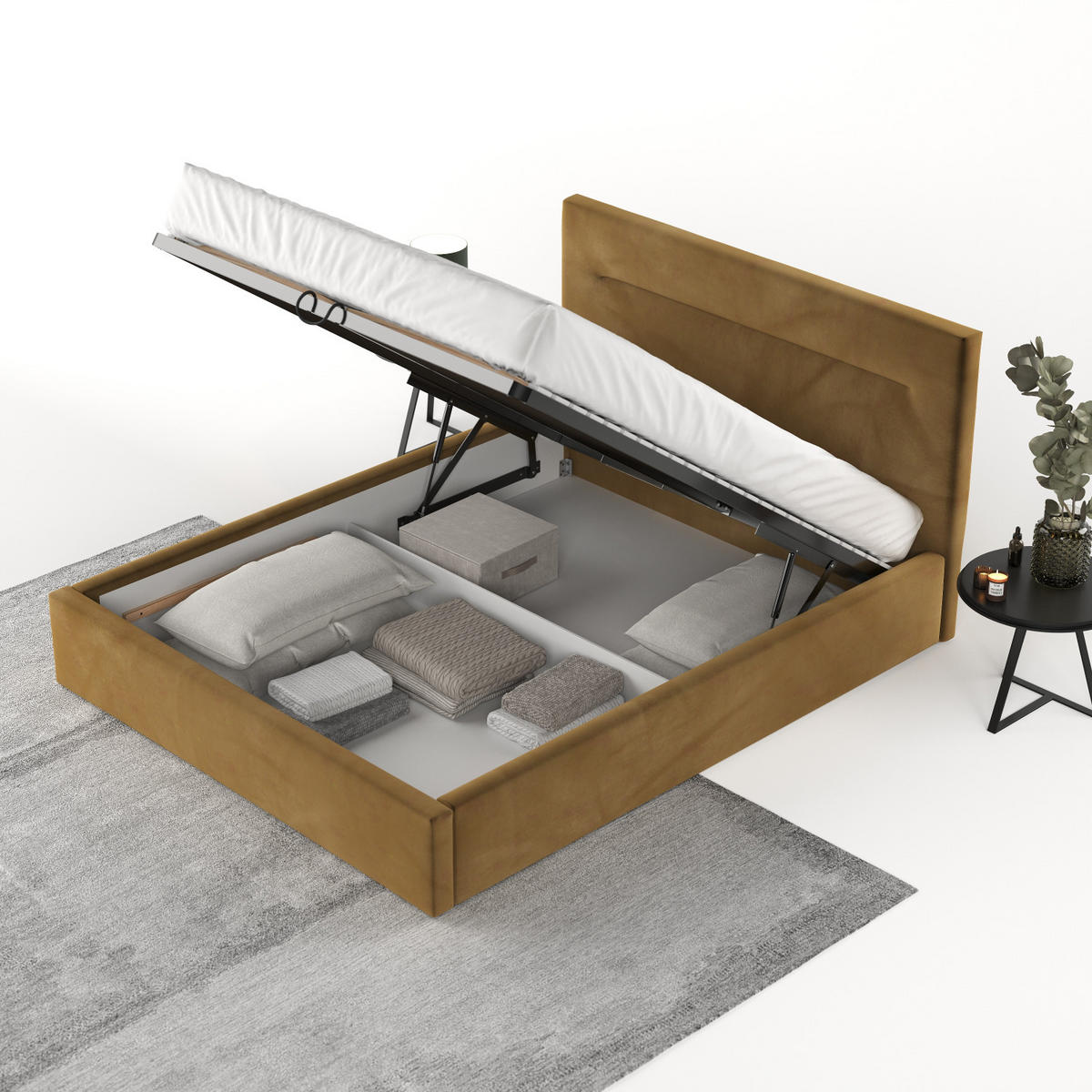 POLSTERBETT Liline 160/200 cm Honiggelb im Kronos Stoff - Schwarz/Naturfarben, Holz/Holzwerkstoff (160/200cm) - AltaBeds