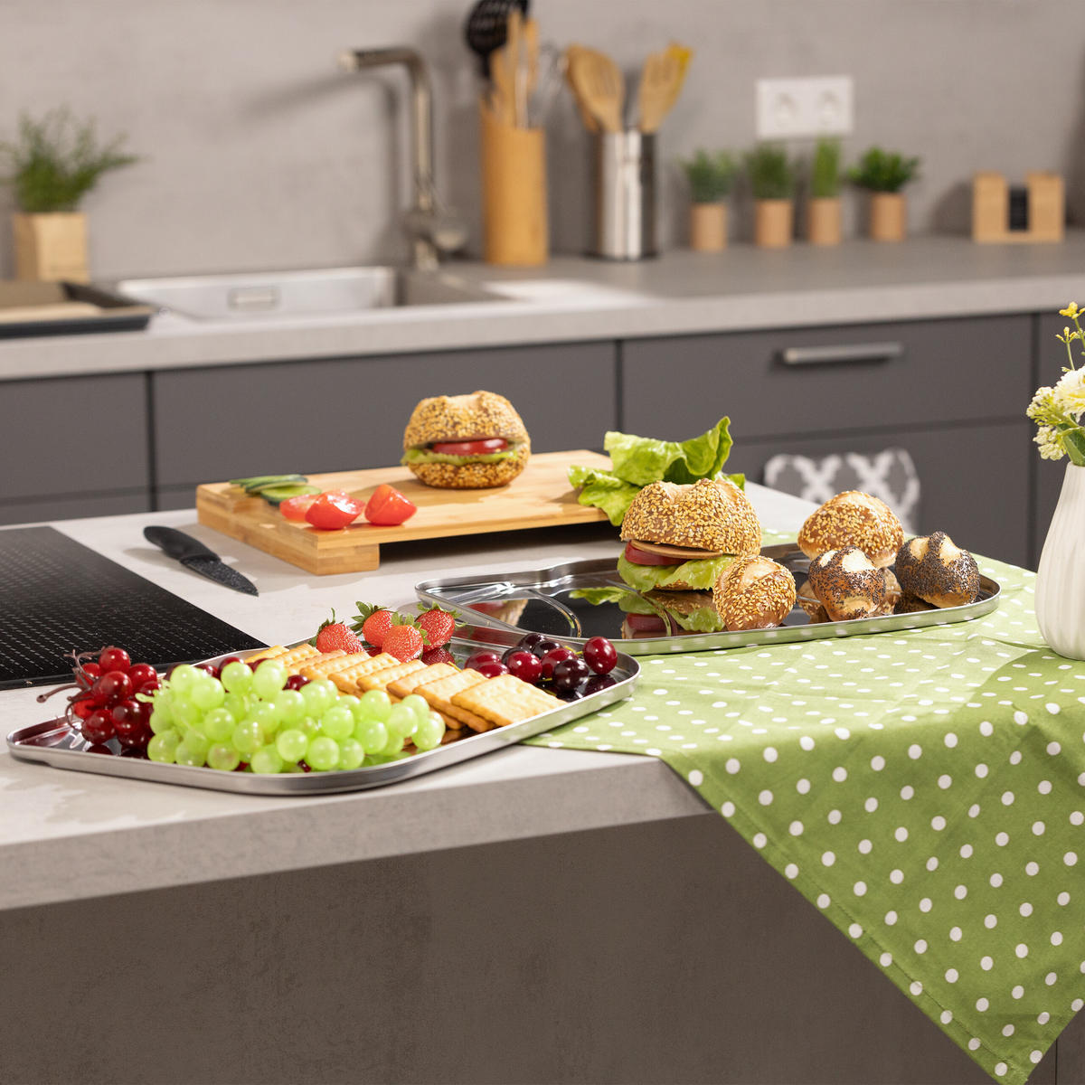 3xSERVIERPLATTE - Silberfarben, Metall (39/1.5/27.5cm) - Relaxdays