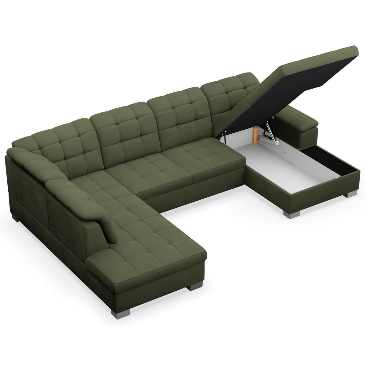 WOHNLANDSCHAFT Jamaal Khaki rechtsseitig - Schwarz/Grün, Textil (330/106/212cm) - Selsey