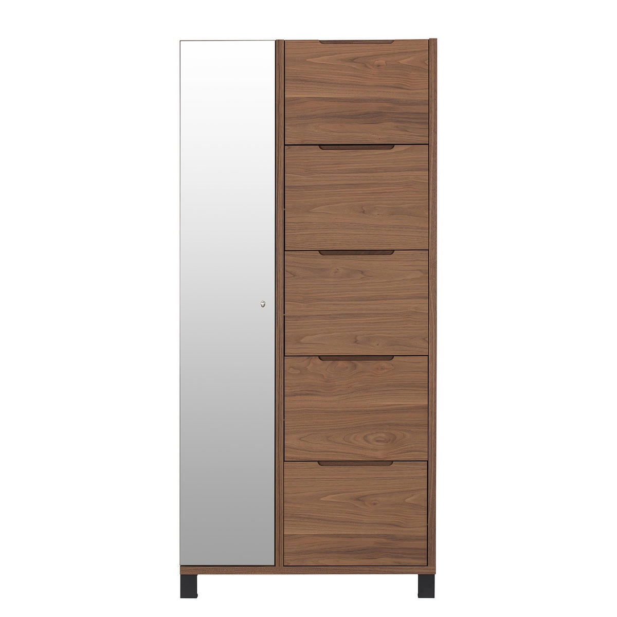 FURNIERTER SCHUHSCHRANK mit Spiegeltür - Walnussfarben, Holzwerkstoff/Metall (84/185/17cm) - home24