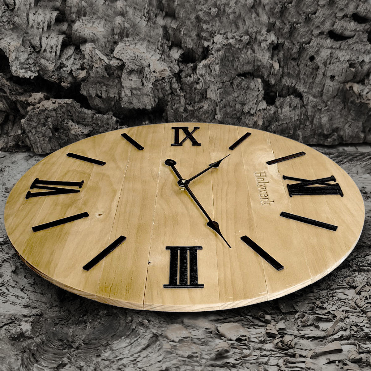 WANDUHR Holz Designer MERZIG Loft Wand Uhr, beige, schwarz - Beige, Holz/Metall (60/60/3.2cm) - Holzwerk