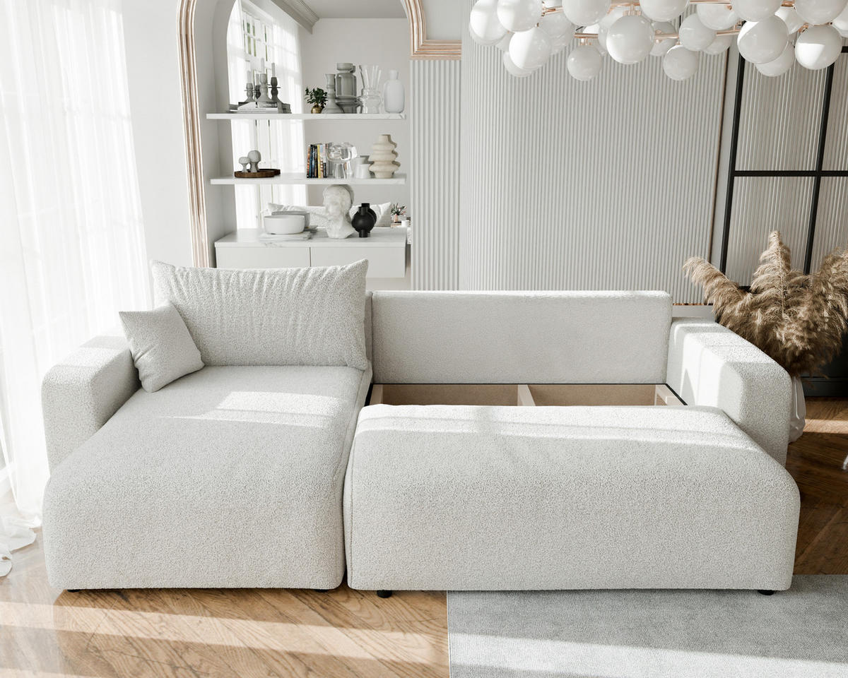 ECKSOFA mit Schlaffunktion und Bettkasten, Beige - Beige/Creme, Holzwerkstoff/Textil (145/278cm) - Idohome