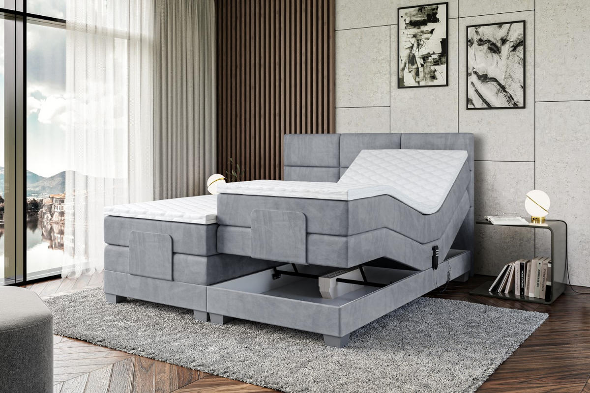 BOXSPRINGBETT elektrisch verstellbar mit 2 Matratzen H4/Taschenfederung PROT EL 200 x 200 Hellgrau - Hellgrau, Holzwerkstoff (207/200cm) - ALTDECOR