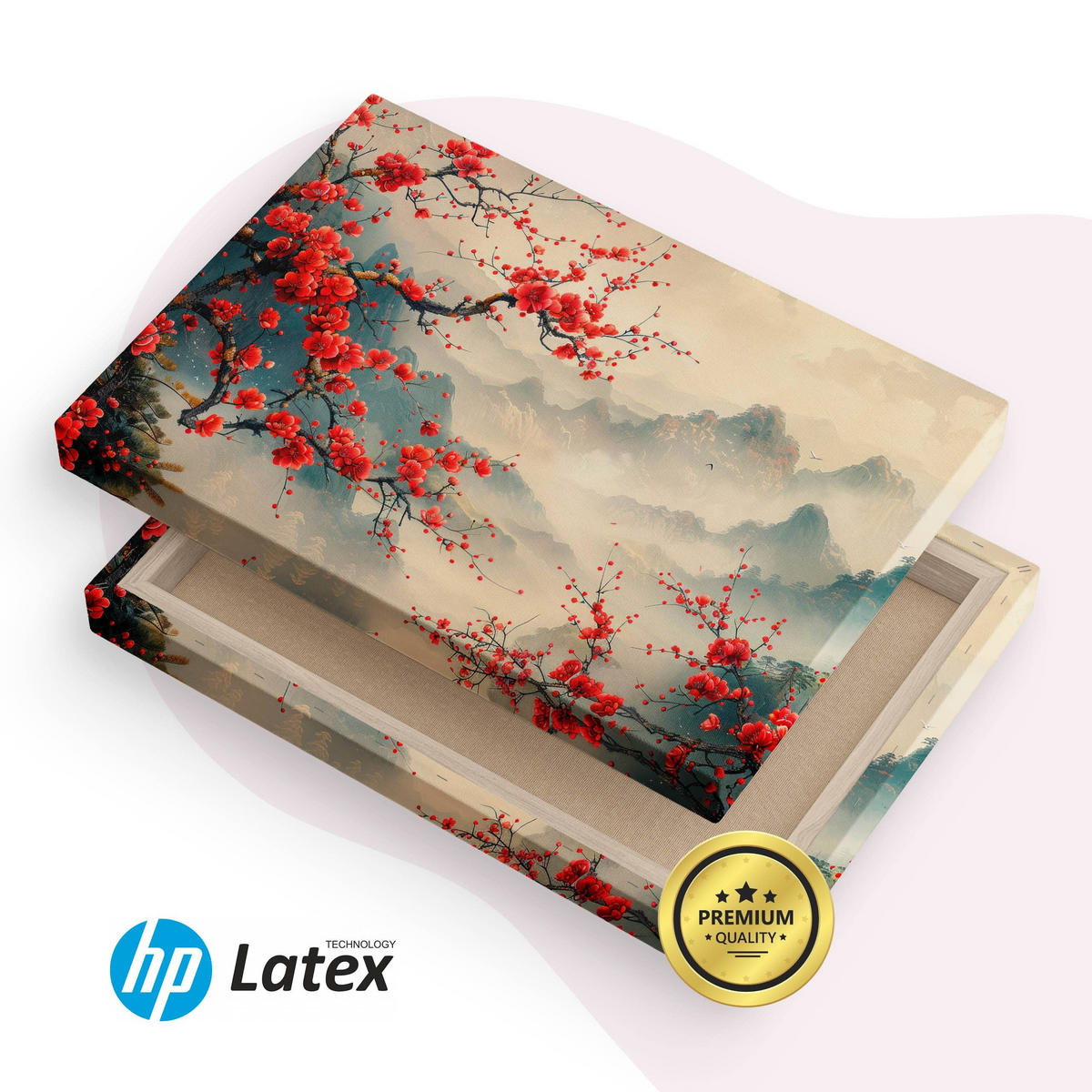 LEINWANDBILD für Wohnzimmer Blumen Berge Landschaft 120cm x 80cm - Beige/Rot, Textil (120/80cm) - Muralo