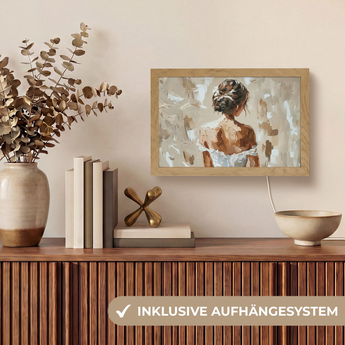 NÁSTĚNNÁ LAMPA Žena - malba - abstraktní - béžová - moderní 30x20 cm - světle hnědá, kompozitní dřevo (30/20/8cm) - OnlyWow