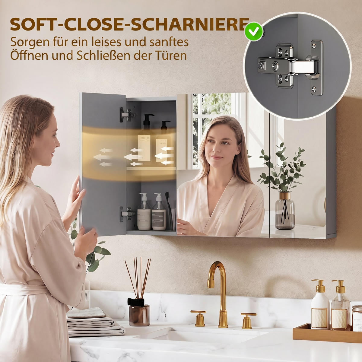 SPIEGELSCHRANK MDF Grau - Grau, Holzwerkstoff (15/60/90cm) - Kleankin
