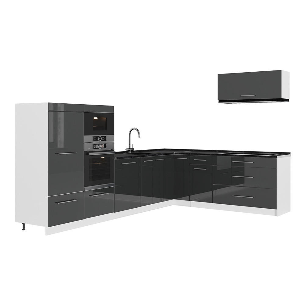 ECKKÜCHE Fame-Line, Anthrazit Hochglanz/Weiß, 327 x 227 cm ohne Arbeitsplatte - Anthrazit/Weiß, Holzwerkstoff (327/153.6/51.6cm) - Vicco