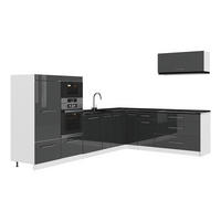 KUHINJA U OBLIKU SLOVA L Fame-Line, Antracit visokog sjaja/Bijela, 327 x 227 cm bez radne ploče - bijela/crna visoki sjaj, drvni materijal (327/153.6/51.6cm) - Vicco