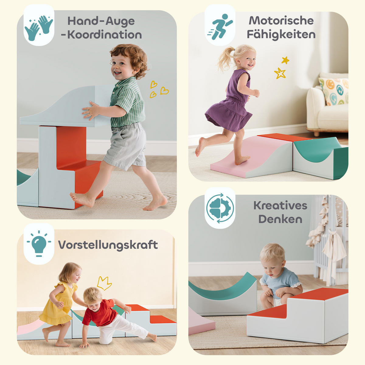 SCHAUMSTOFF Bausteine Kinder 3 Stück Klettern Riesenbausteine Hellgrau - Hellgrau, Kunststoff (45.7/141cm) - AIYAPLAY