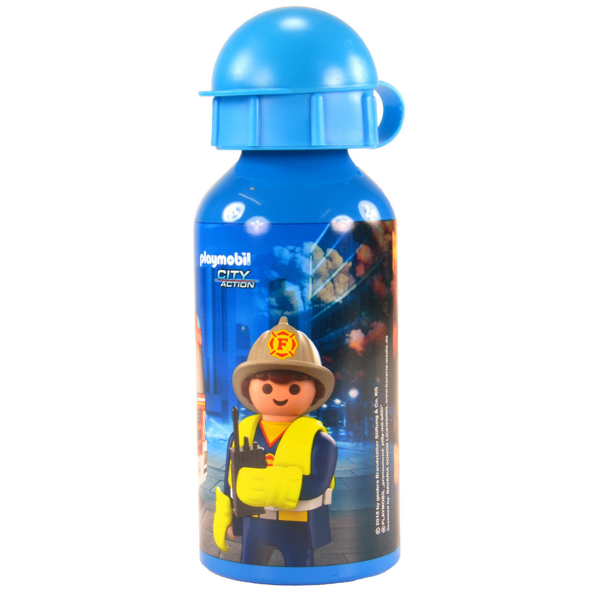 TRINKFLASCHE Playmobil City Action Feuerwehr Blau 400 ml - Multicolor, Metall (0.4L) - Playmobil