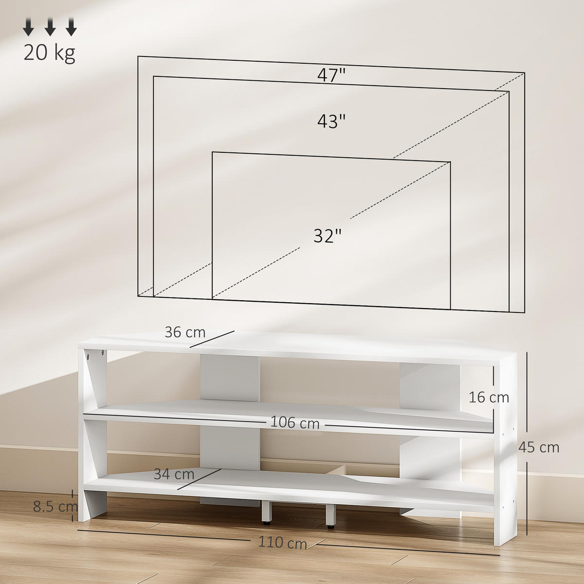 TV-MÖBEL Weiß 1 Stück - Weiß, Holzwerkstoff (110/45/36cm) - GiPP
