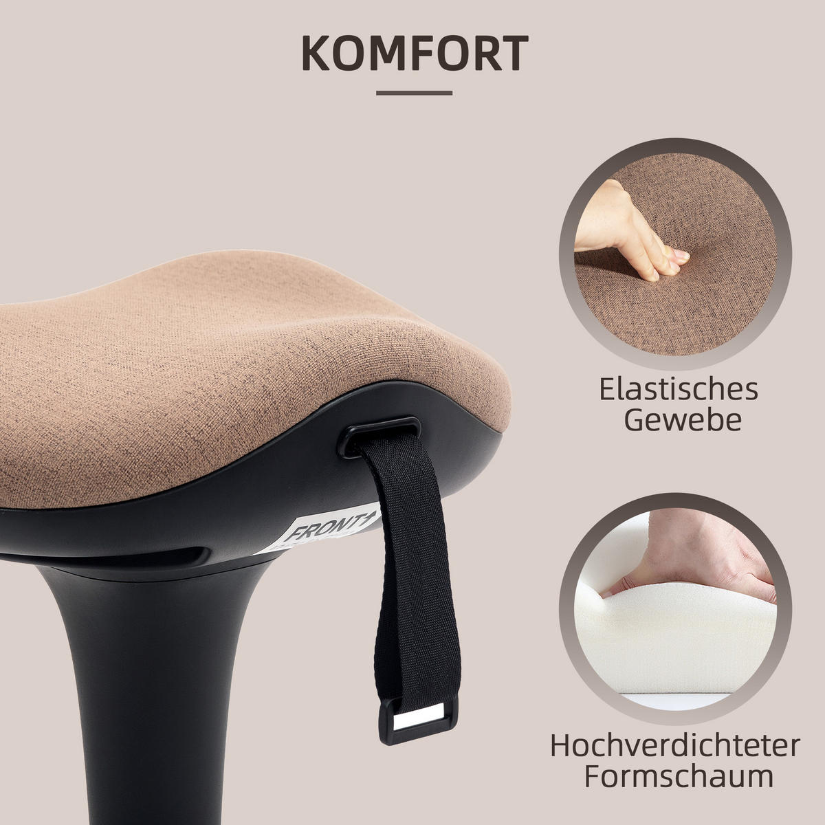 BÜROHOCKER mit Schwenkfunktion, ergonomischer Arbeitshocker, Braun - Braun, Textil (34/83.5/34cm) - HOMCOM