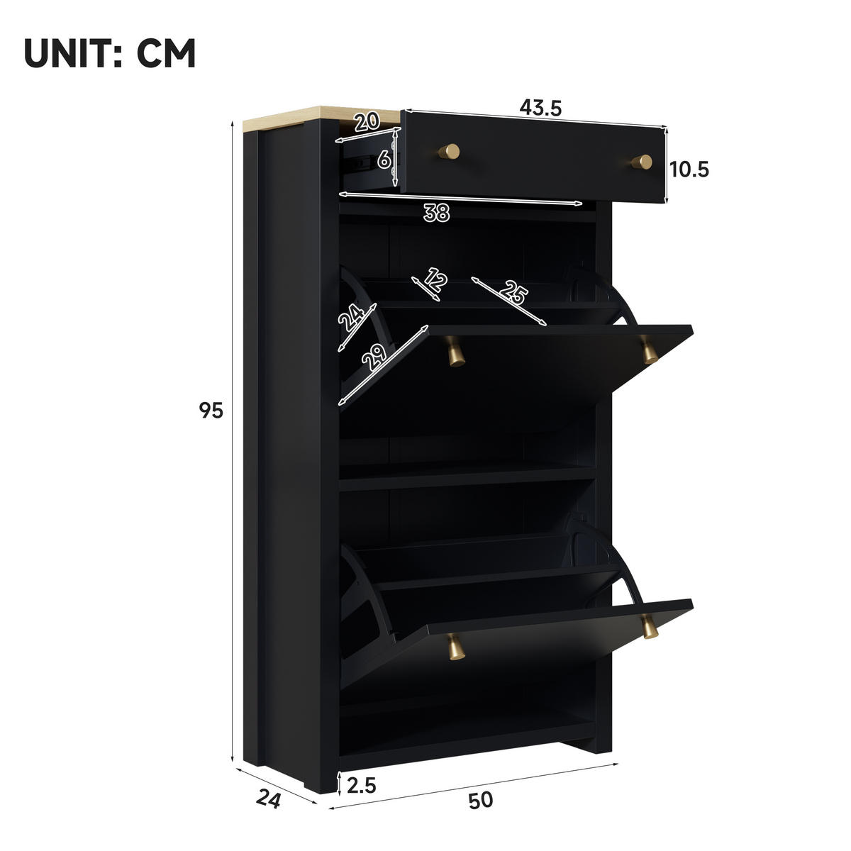 SCHUHSCHRANK Schwarz Holzoptik 2 Klappen Schublade Modern - Schwarz, Holzwerkstoff (50/95/25cm) - FLIEKS