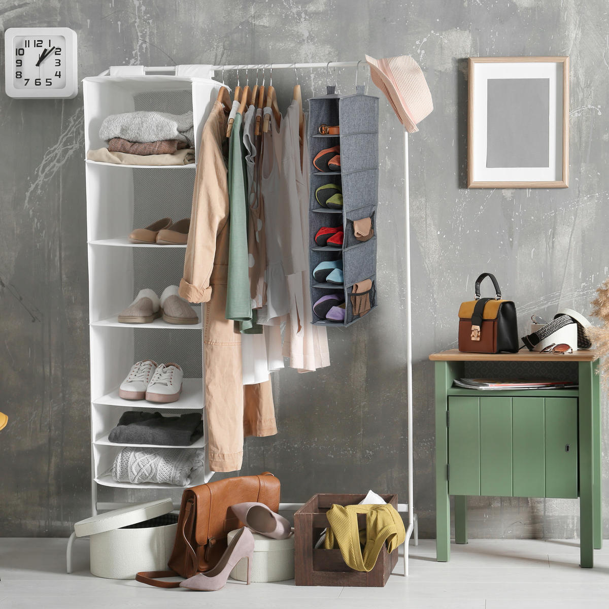 ZÁVESNÉ regály do skrine - sivá, textil/plast (30cm) - Relaxdays