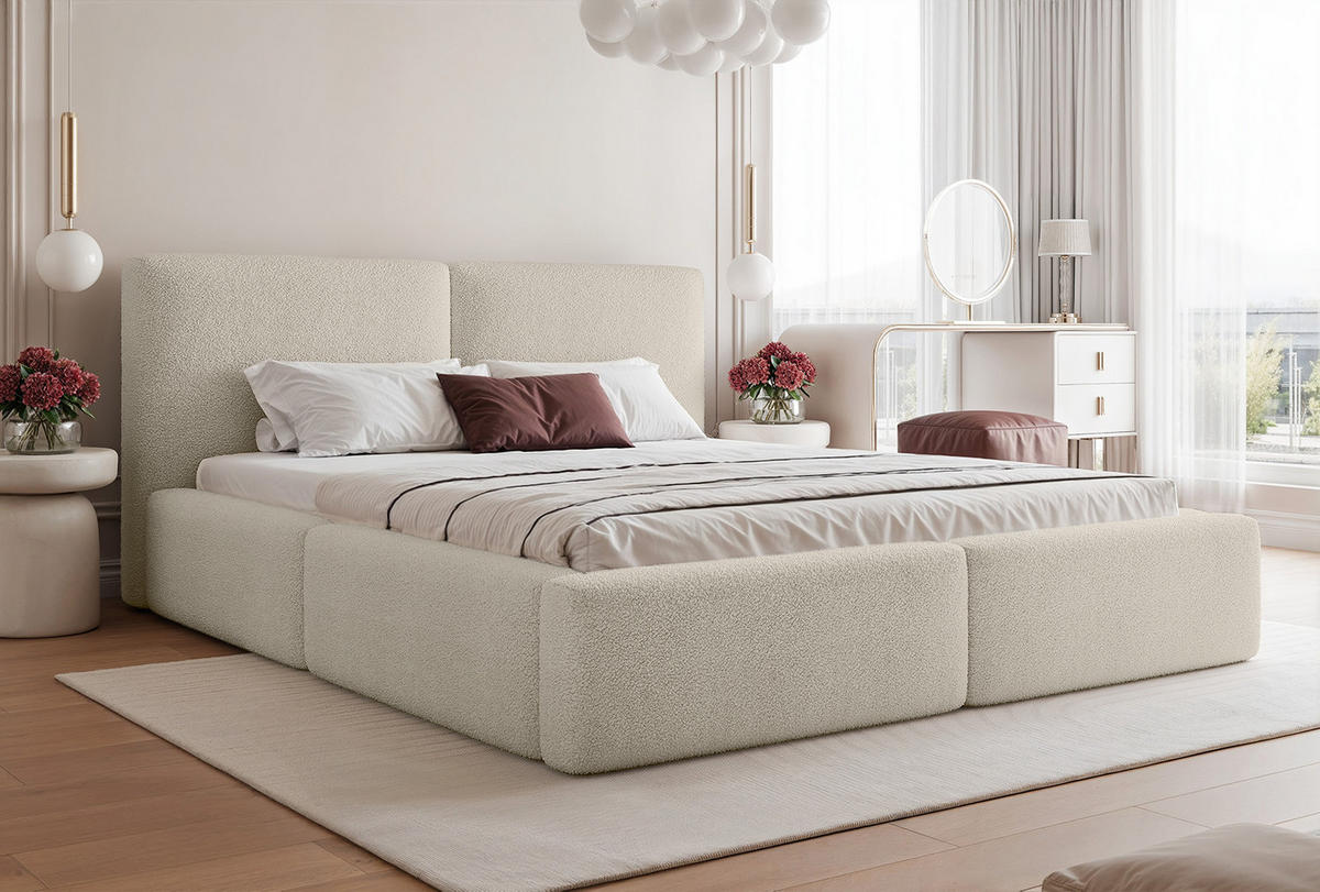 POLSTERBETT NUVARI 120x200 cm, Creme - Weiß, Textil (200/120cm) - Fedve