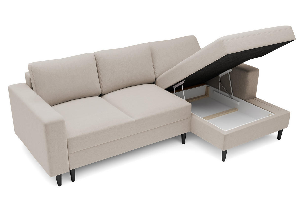 ECKSOFA Nalika Beige Velours - Beige/Schwarz, Holz/Textil (230/143cm) - Selsey