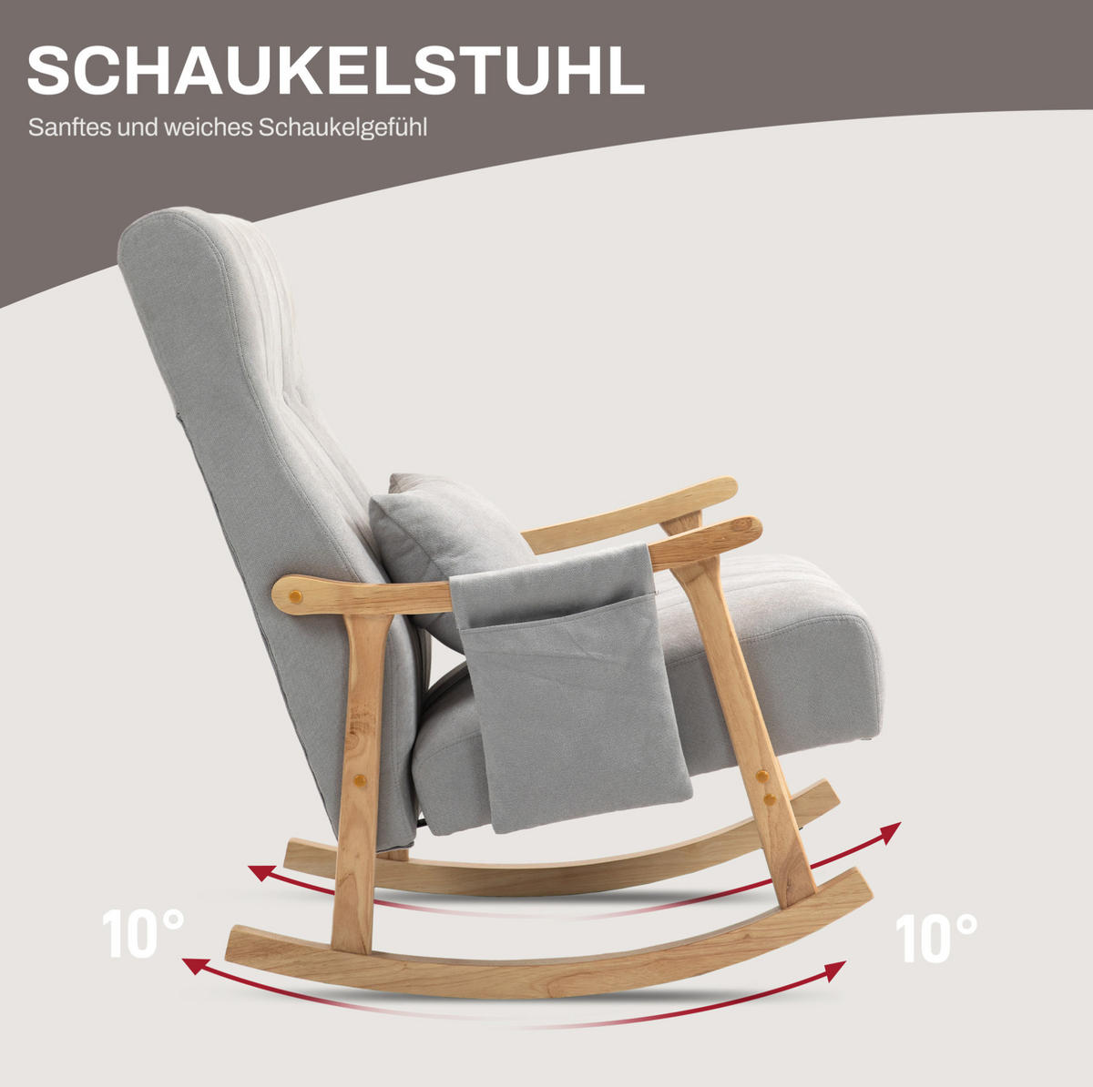 SCHAUKELSTUHL 65/90/98 cm grau aus Polyester mit Nierenkissen und Seitentaschen - Grau, Textil (65/98/90cm) - OKWISH