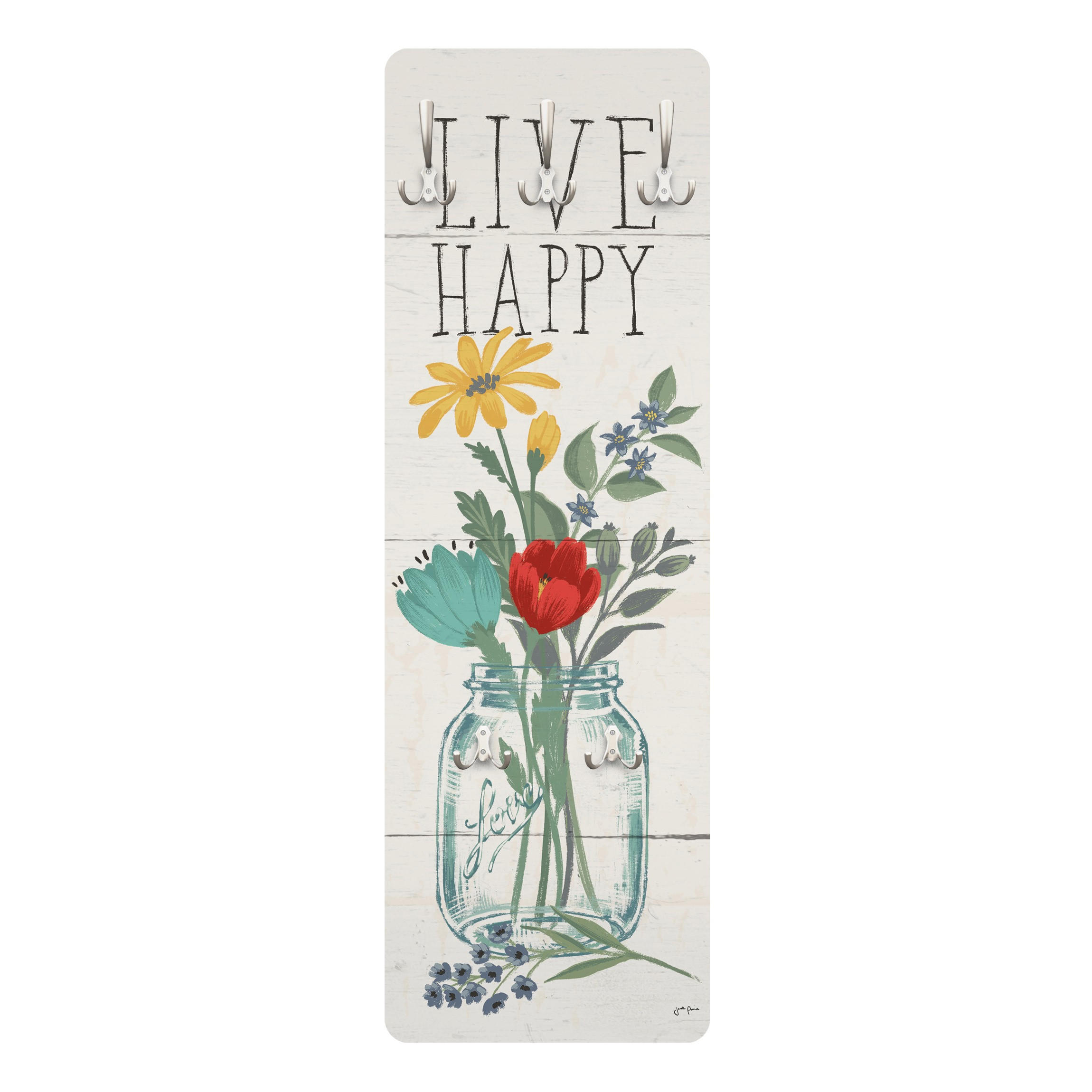 WANDGARDEROBE - Live Happy Blumenvase auf Holz 34/105 cm - Multicolor, Holzwerkstoff (34/105/1.6cm) - Bilderwelten
