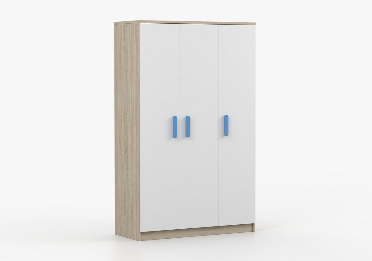 JUGENDZIMMER Elora in Eiche und Weiß – 6-teiliges Set – Grifffarbe Blau - Braun, Holzwerkstoff (80/200/120cm)