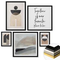 WANDBILDER 5er-Set - 50x50 cm & 20x30 cm & 40x60 cm Schwarzer Rahmen - Abstrakte Formen beige braun - Schwarz, Kunststoff (40/60cm) - ArtPrintCave