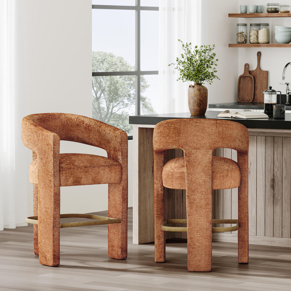 BARHOCKER LEITH Orange 61x57x89 cm - Orange, Textil (61/89/57cm) - FURNLUX