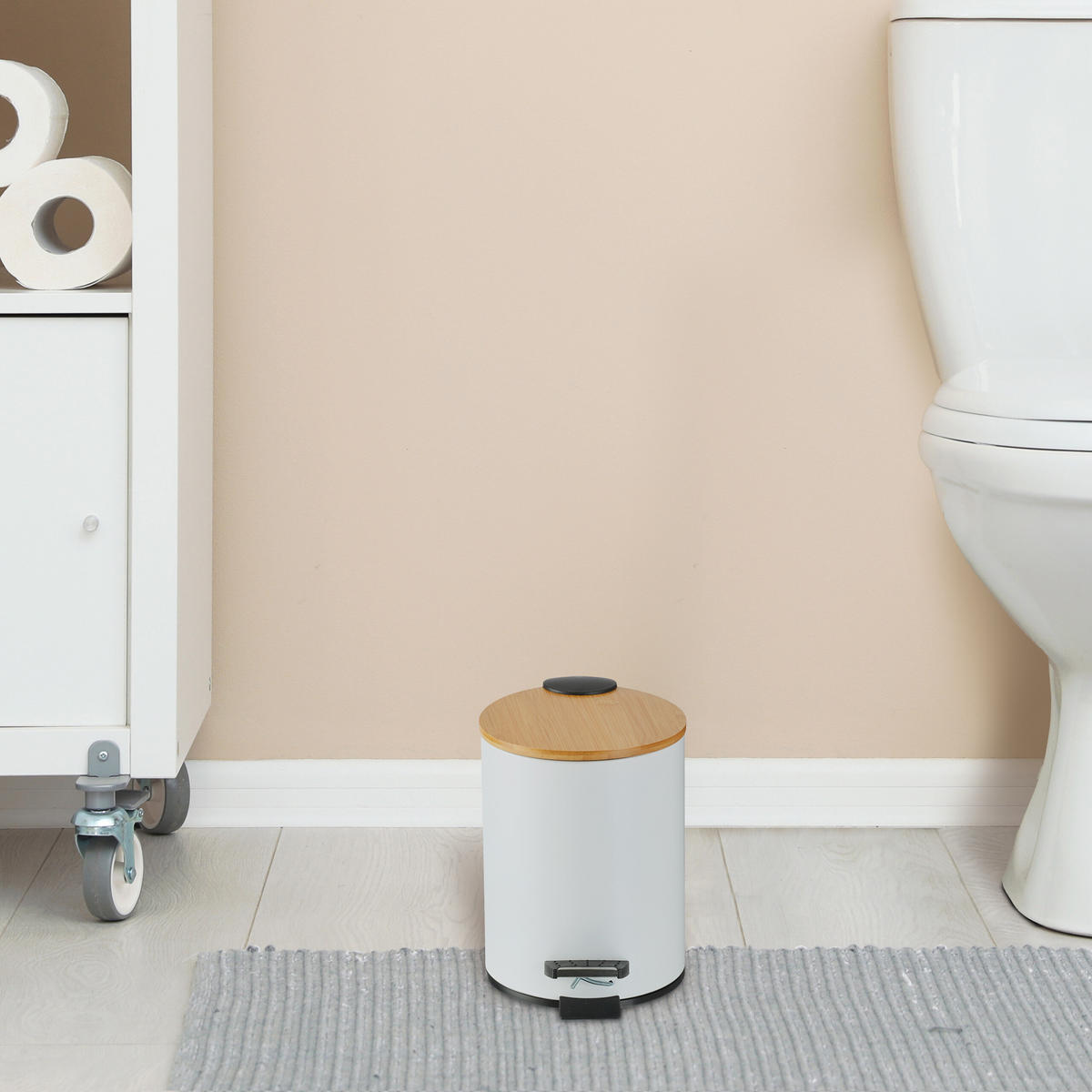 BAD-MÜLLEIMER - Schwarz, Holz/Kunststoff (17/22.5/23cm) - Relaxdays