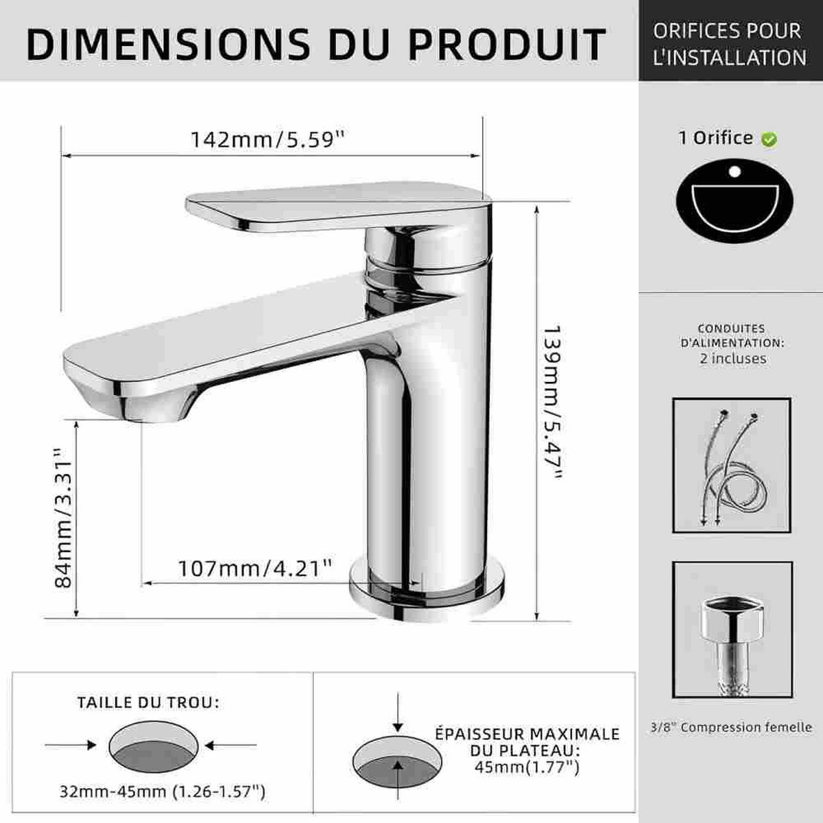 WASCHBECKENMISCHER, Einhebelarmatur für Badezimmer Höhe 138 mm - Chromfarben, Metall (4/10/12cm) - BELZ