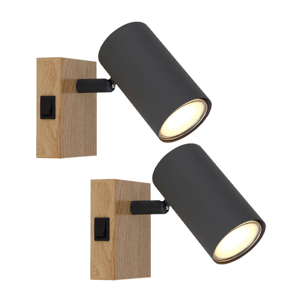 WANDLEUCHTE Metall Holzoptik Grau beweglicher Spot - Grau, Metall (7/10/12cm) - Globo Lighting