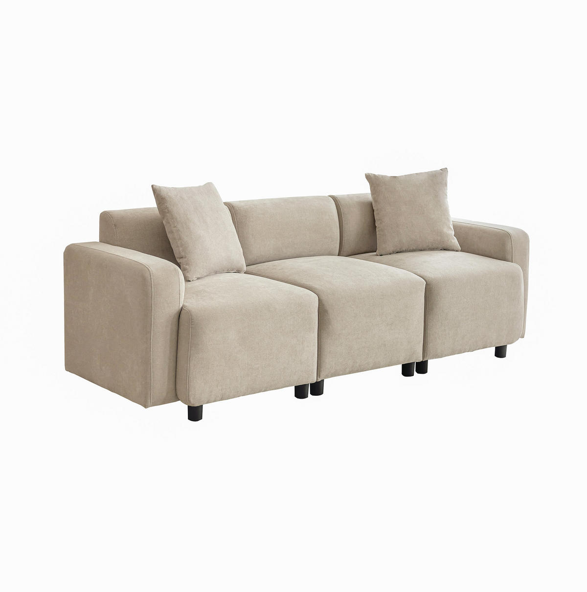 SOFA 3-Sitzer 211 x 67 x 71 cm Chenille Beige mit 2 Kissen - Beige, Kunststoff (211/71/67cm) - Meubliv