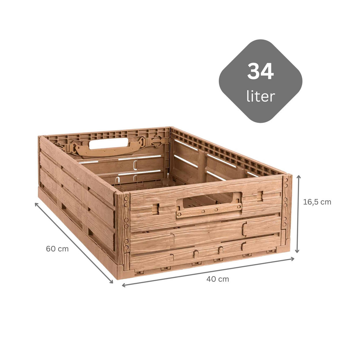 KLAPPBOX Active Lock Holzdekor, HxBxT 16,5x40x60cm,Braun, 33,2 Liter - Braun, Kunststoff (40/16.5/60cm) - PROREGAL