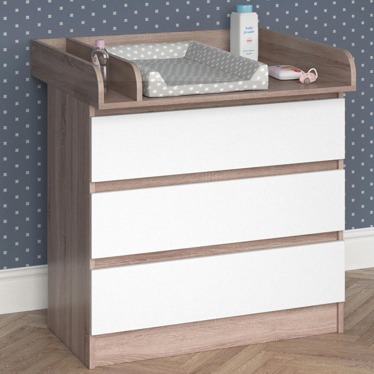 WICKELKOMMODE Emma Weiß/Sonoma 80 x 78 cm - Sonoma Eiche, Holzwerkstoff (80/87/76cm) - Vicco