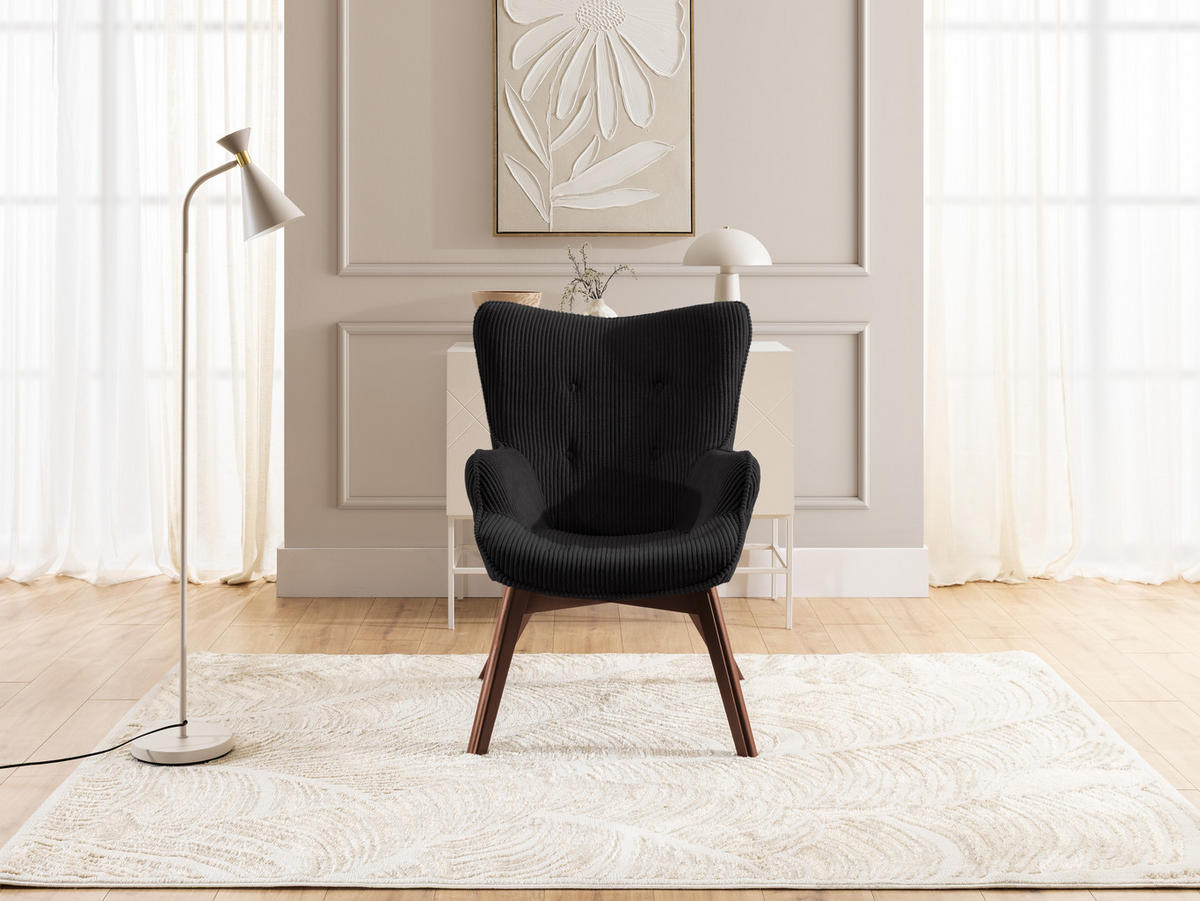 LOUNGESESSEL Lenari Schwarz Cordstoff mit Füßen in Braun - Schwarz/Braun, Holz/Textil (71/96/86cm) - S-Style Möbel