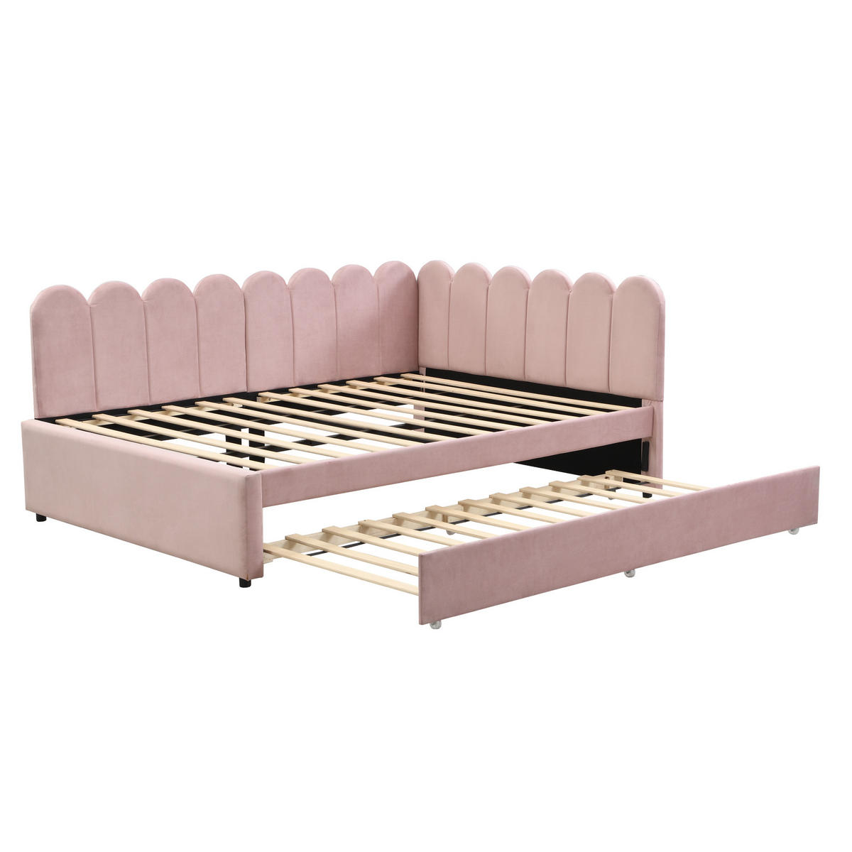 MULTIFUNKTIONSBETT mit Ausziehbett und blütenblattförmiger Rückenlehne Rosa 140/205/90 cm - Rosa, Leder (140/200cm) - OKWISH