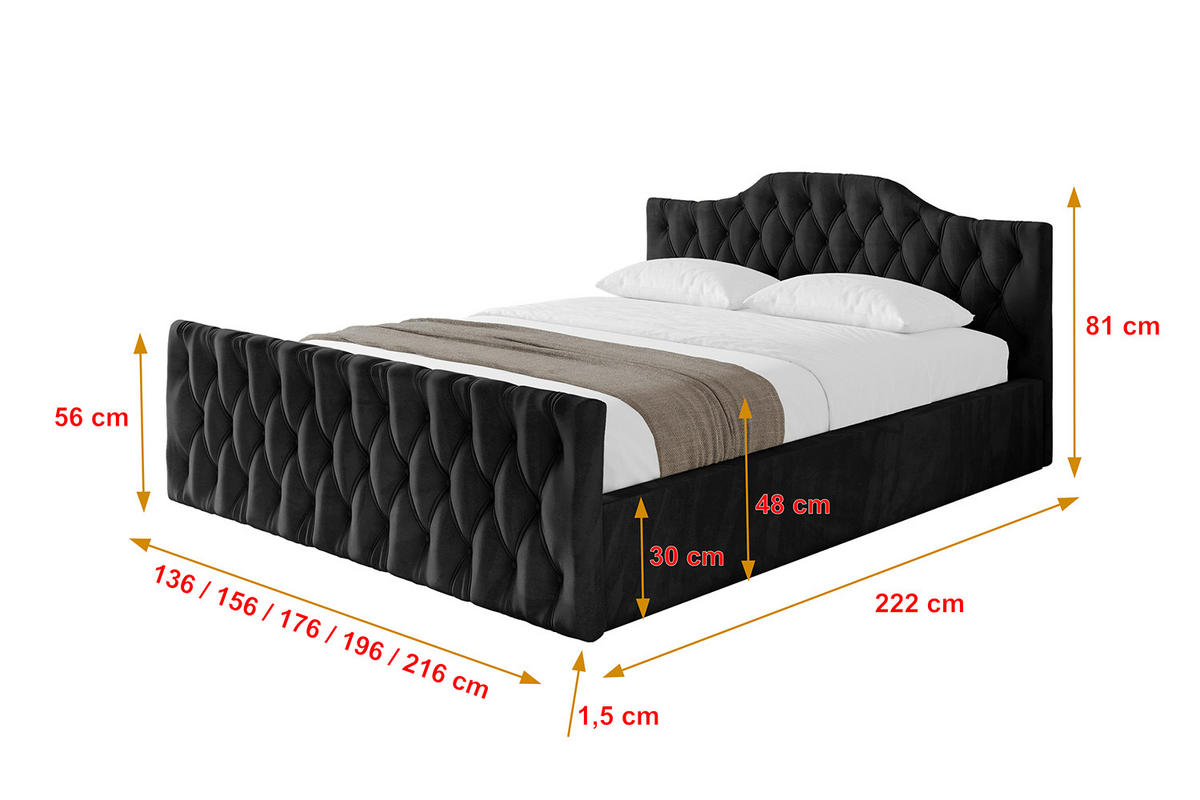 POLSTERBETT mit Bettkasten, Fußteil und Lattenrost, Boxbett mit Matratze H3/H4 - FALIO-Z-V1 200x200 Schwarz - Schwarz, Holzwerkstoff/Textil (200/200cm) - ALTDECOR
