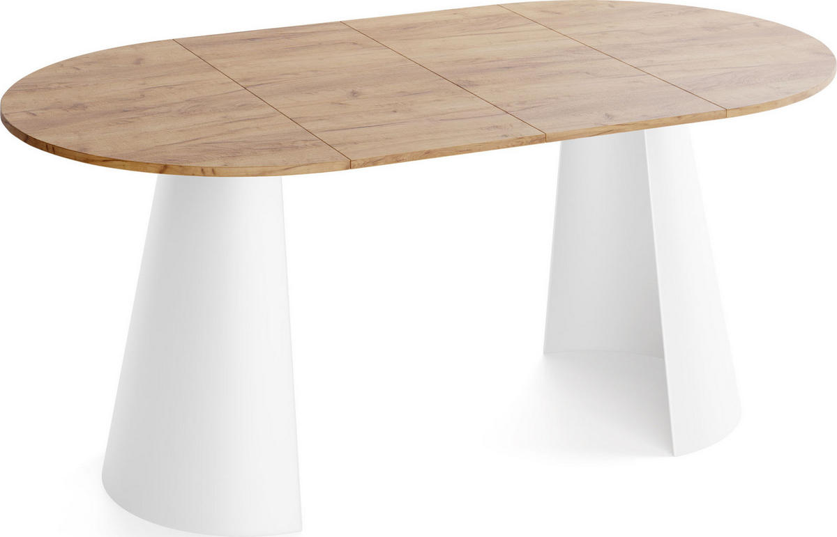 ESSTISCH Lamio runder ausziehbarer, Eiche Hell Braun 120-200/120/76 cm - Eiche Wotan/Weiß, Holzwerkstoff/Metall (120/120/76cm) - WFL GROUP