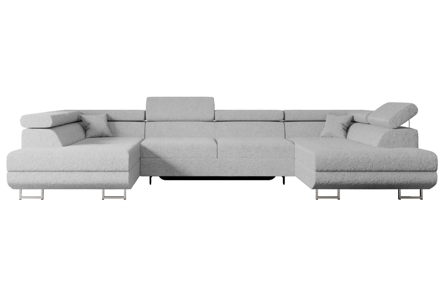 ALTDECOR SEDACÍ SOUPRAVA s funkcí lůžka a úložným prostorem pod postelí GUSA-U 342x202x107 cm světle šedá buklé