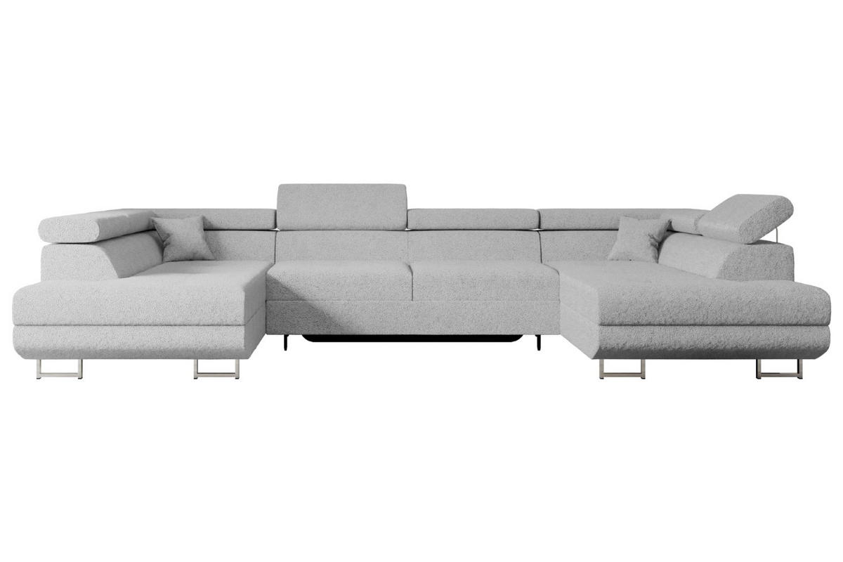 WOHNLANDSCHAFT mit Schlaffunktion und Bettkasten GUSA-U 342x202x107 cm Hellgrau Bouclé - Silberfarben/Hellgrau, Holzwerkstoff/Textil (342/107/202cm) - ALTDECOR