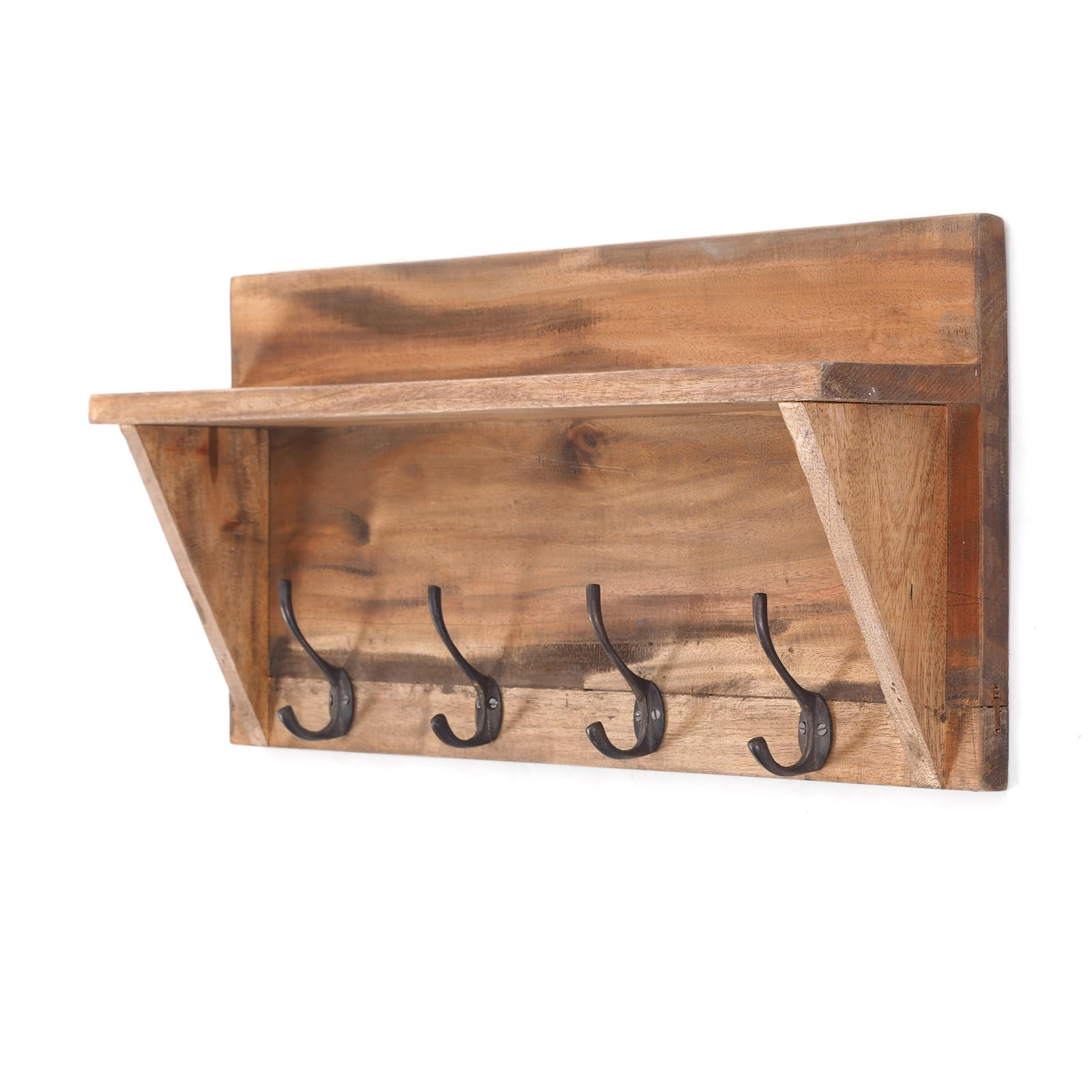 WANDGARDEROBE VINTAGE Recyclingholz, mit Regalablage, 8 Haken 01 natur-vintage - Naturfarben, Holz (60/26/10cm) - DESIGN DELIGHTS