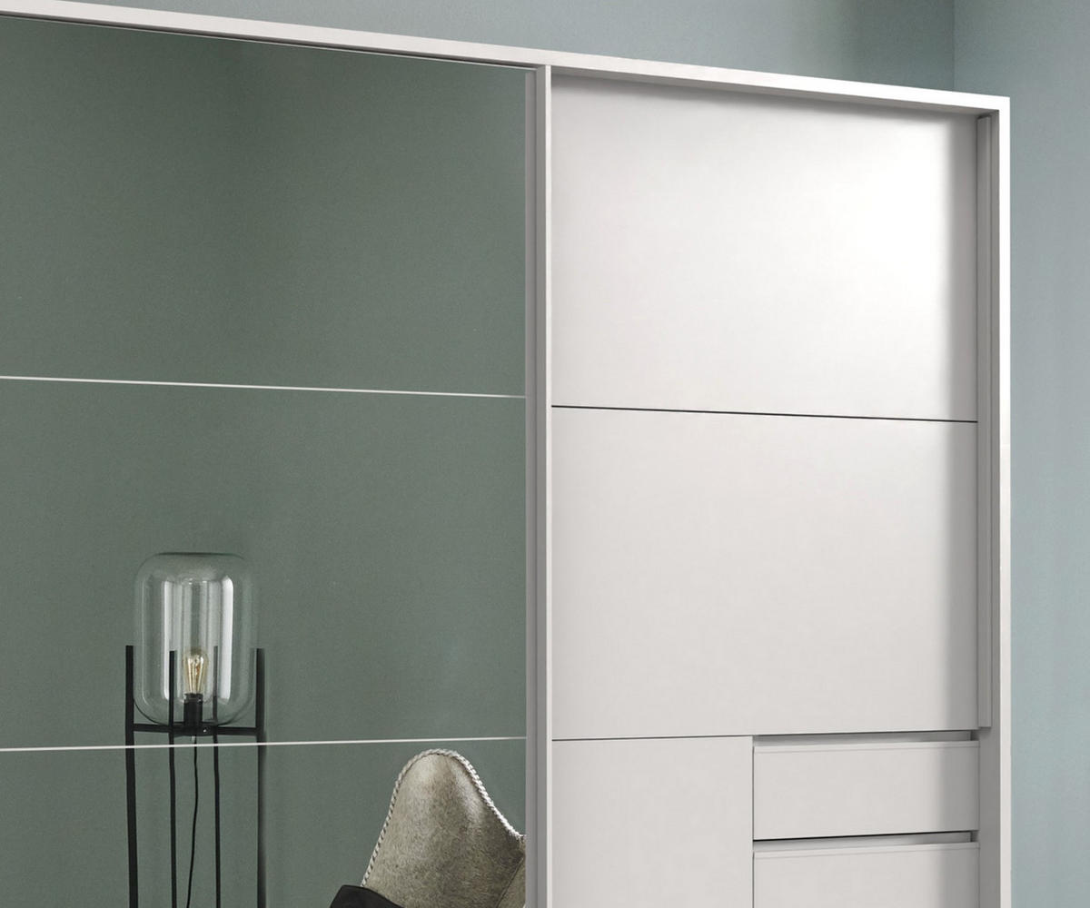 SCHWEBETÜRENSCHRANK 3-türig B273/H213/T64 cm, Weiß/Spiegel, Passepartout-Kleiderschrank mit Schubladen & Vollausstattung / 22619 - Weiß, Holzwerkstoff/Metall (273/213/64cm) - luma-home