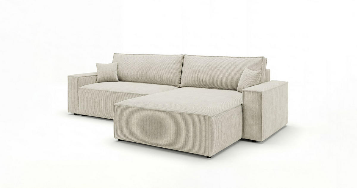 ECKSOFA VIENNA rechts weiß Cord Poso 100 - Schlaffunktion, Bettkasten - Weiß, Textil (285/184cm) - Cornero