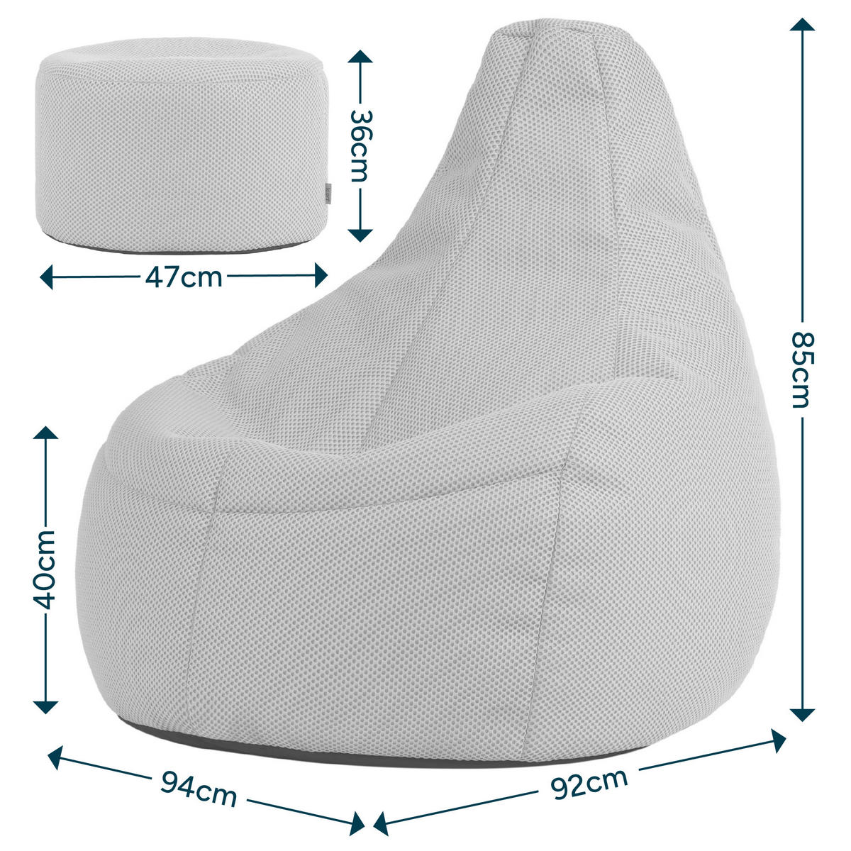 SITZSACK mit Hocker Dalton XXL Gaming - Dunkelblau, Textil (94/85/92cm) - icon