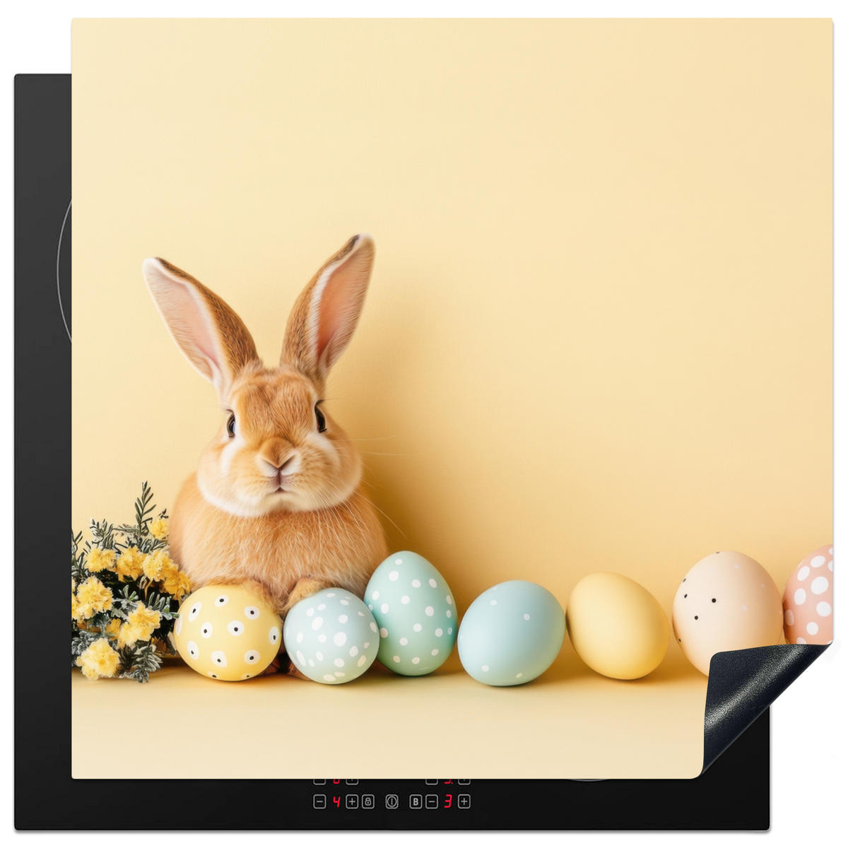 HERDABDECKPLATTE Eier - Kaninchen - Pastellfarbtöne Induktionsmatte 78x78 cm - Hellgelb, Kunststoff (78/78/0.2cm) - MuchoWow