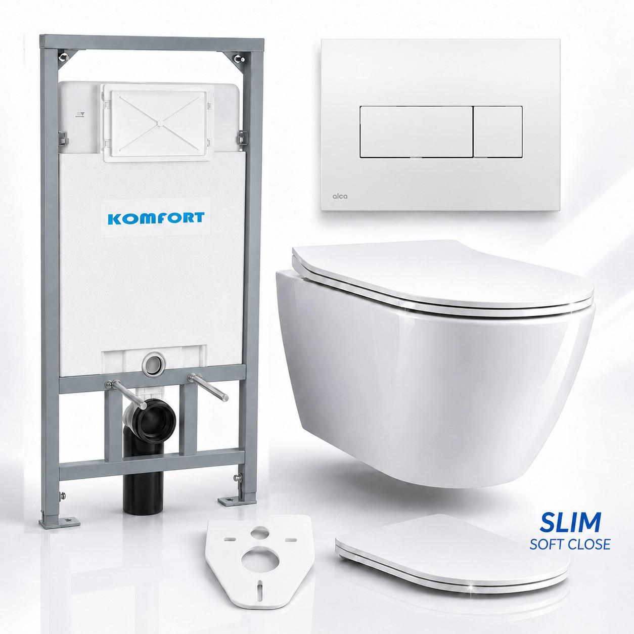 WC-SET ROLO Weiß, Slim-Sitz, Vorwandelement und Betätigungsplatte M371 Chrom - Weiß, Keramik (53/119.5/48.5cm) - bad land