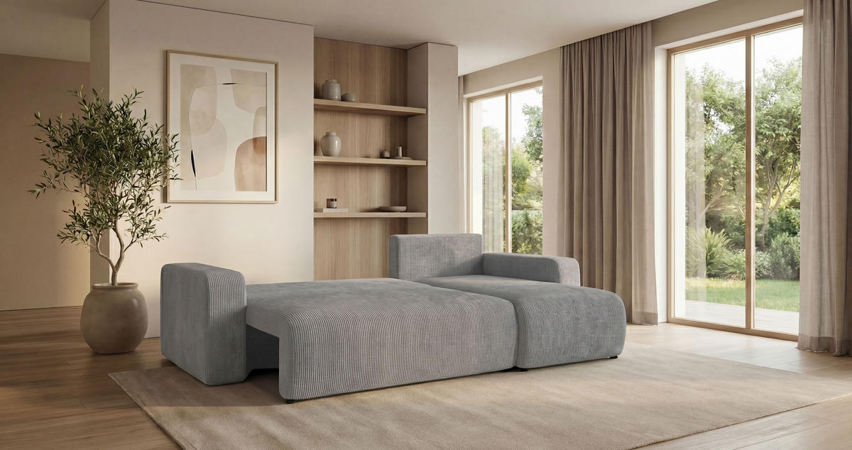ROHOVÁ pohovka PARIS pravá tmavě šedá manšestr Poso 60 - funkce spaní, úložný prostor - antracitová, textil (255/149cm) - Cornero