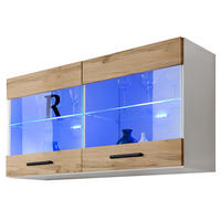 HÄNGEVITRINE SAVONA, Wotan, LED Blau - Eiche Wotan/Schwarz, Glas/Holzwerkstoff (100/50/27.2cm) - Komodee
