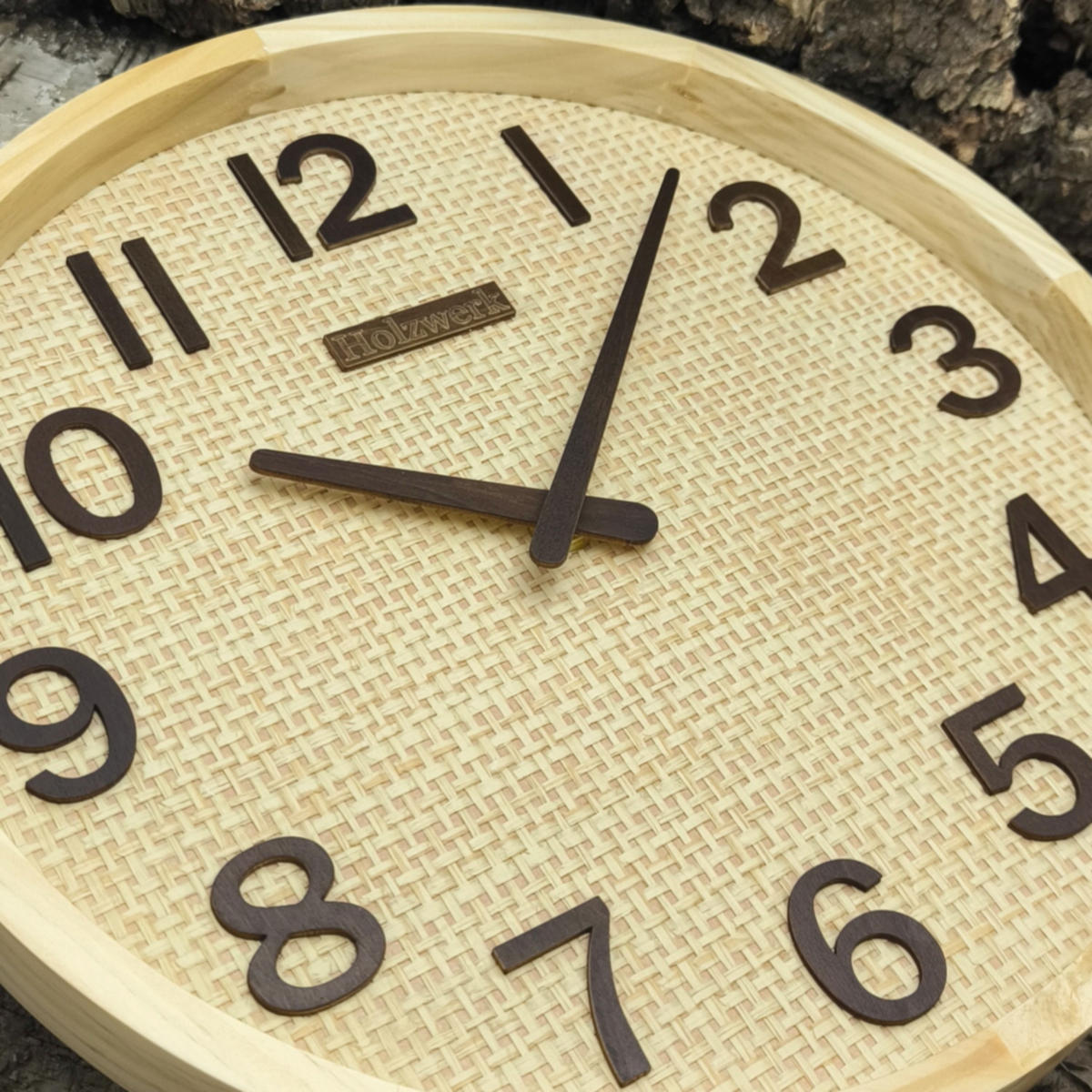 WANDUHR Holz BOHO Rattan SAARBURG Loft Wand Uhr, beige, braun - Beige/Braun, Holz/Kunststoff (30/30/4.8cm) - Holzwerk