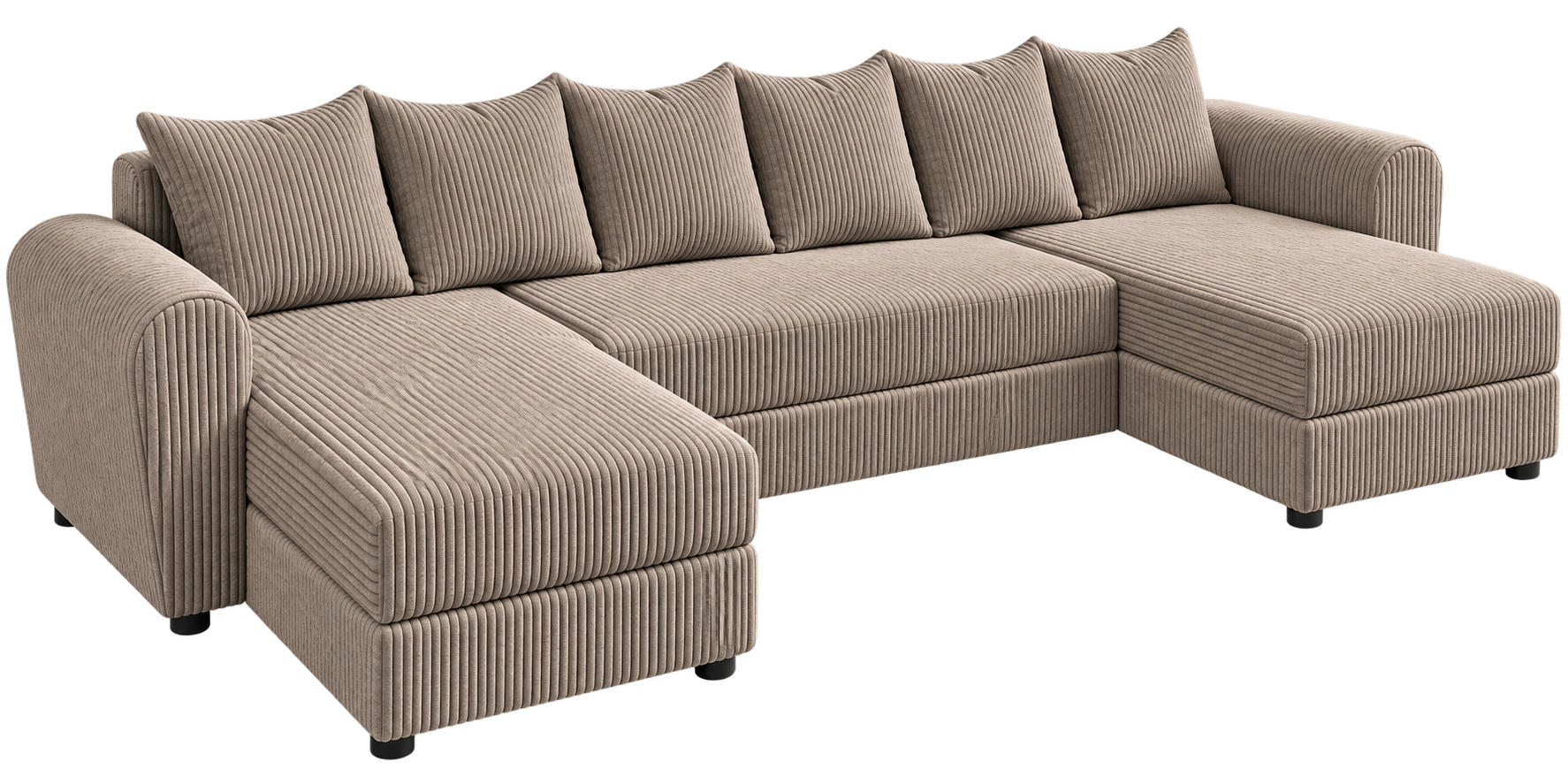 WOHNLANDSCHAFT PUMA U 308 cm – Cord Sofa in U-Form mit Schlaffunktion, Bettkasten und weichem Cordbezug - Taupe/Schwarz, Kunststoff (308/85/140cm)