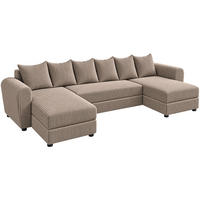 WOHNLANDSCHAFT PUMA U 308 cm – Cord Sofa in U-Form mit Schlaffunktion, Bettkasten und weichem Cordbezug - Taupe/Schwarz, Kunststoff (308/85/140cm)
