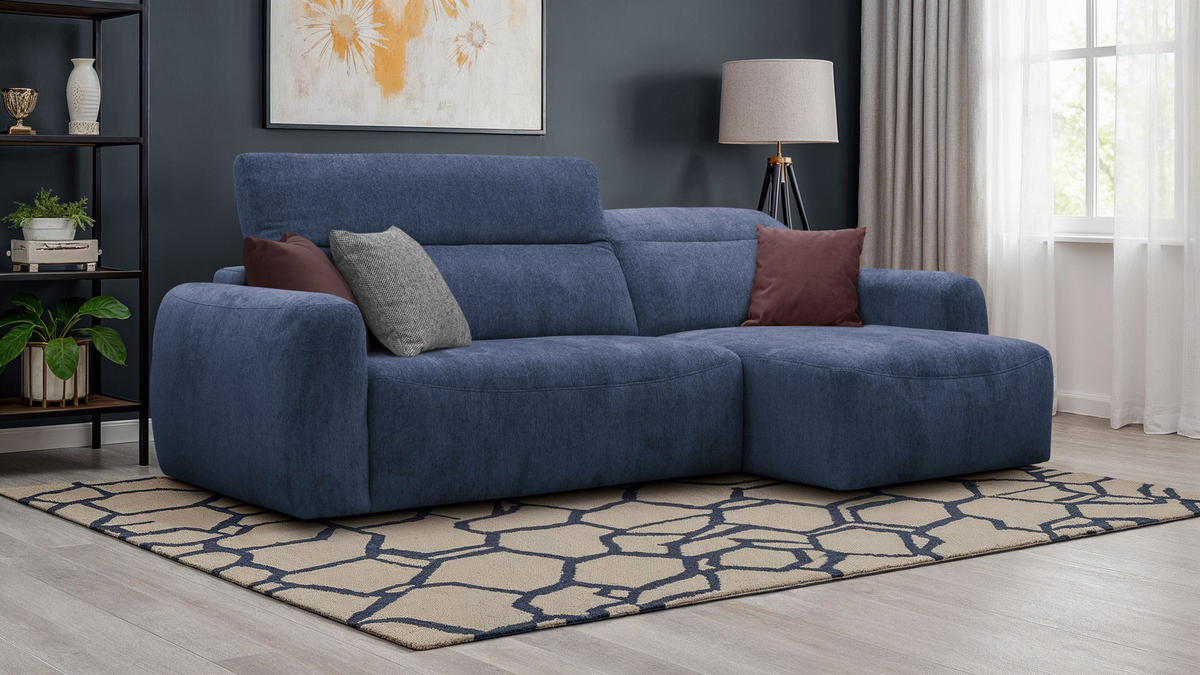 ECKSOFA NERO 4-Sitzer, dunkelblau - Schwarz/Dunkelblau, Holz/Textil (272/81/159cm) - Courtois Laville